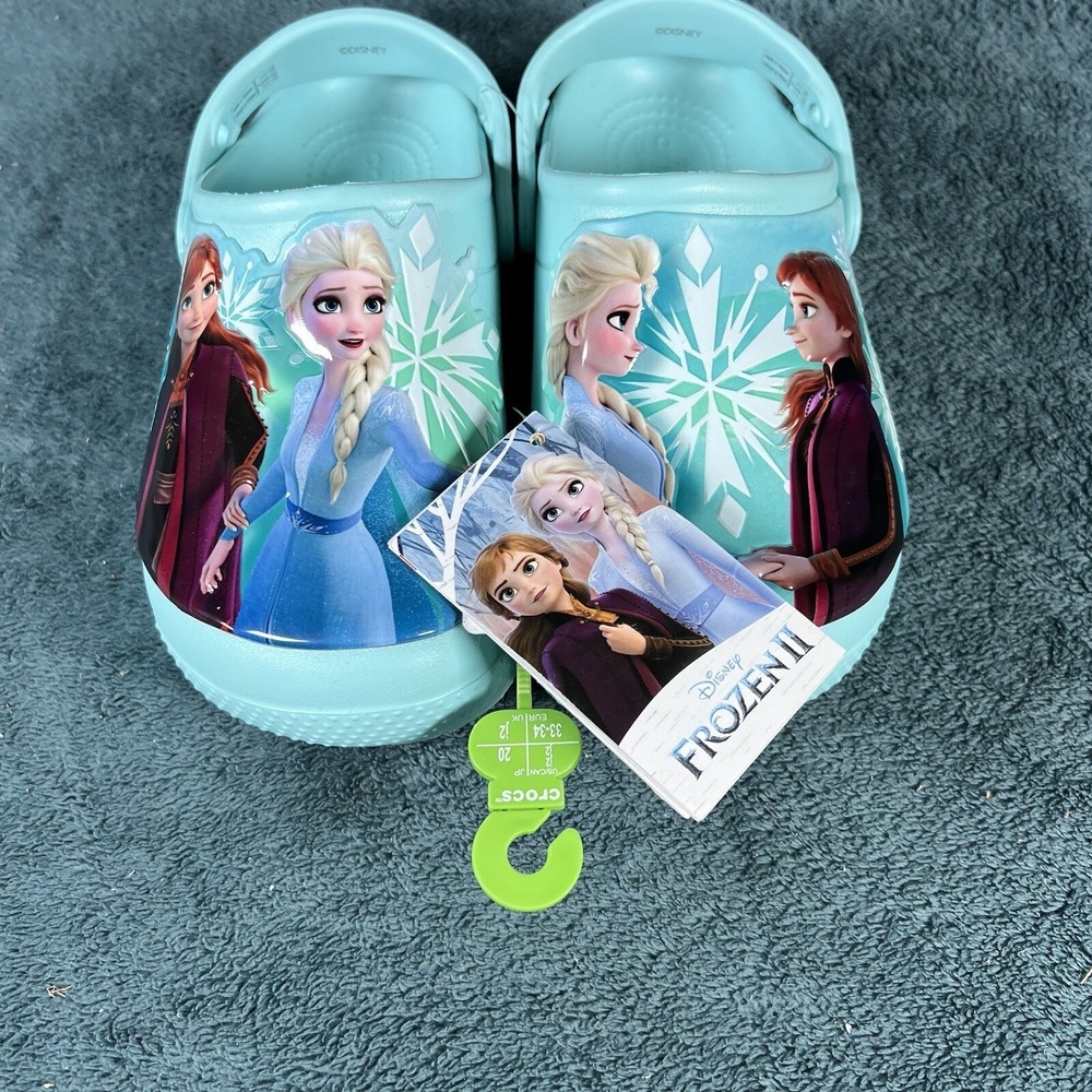 Crocs Fun Lab Disney's Frozen II Elsa And Anna Ice‎ Blue Clog Juniors Size J2